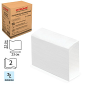 Полотенца бумажные 200 штук, ЛАЙМА (Система H2), комплект 20 шт., классик, 2-слойные, белые, 22х23, Interfold, 126096